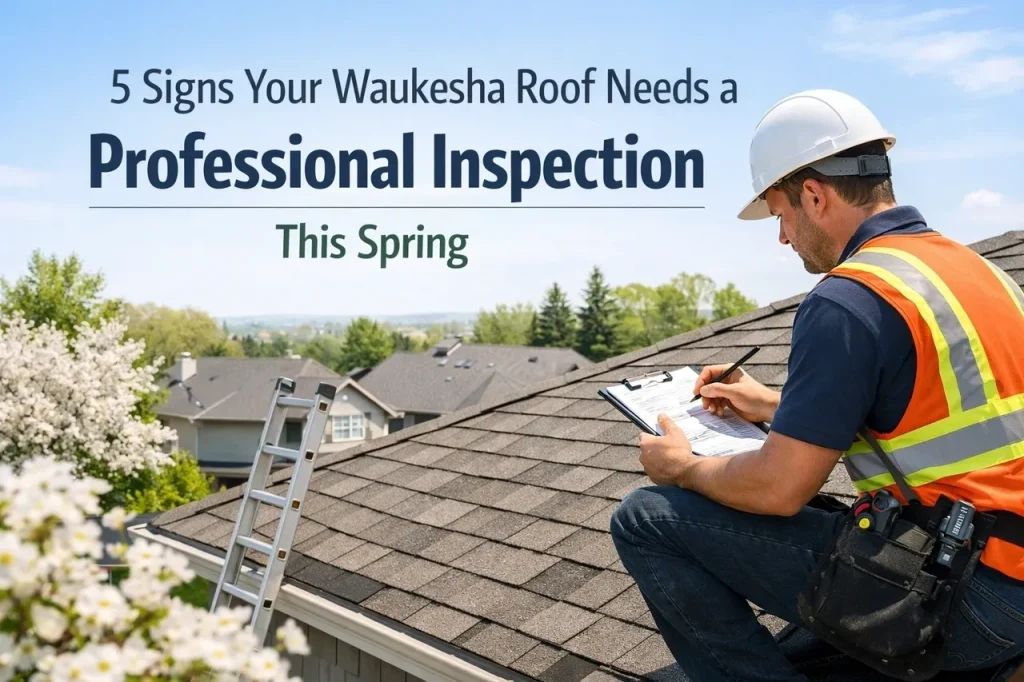 Roof inspector walking on asphalt shingles checking vents and flashing
