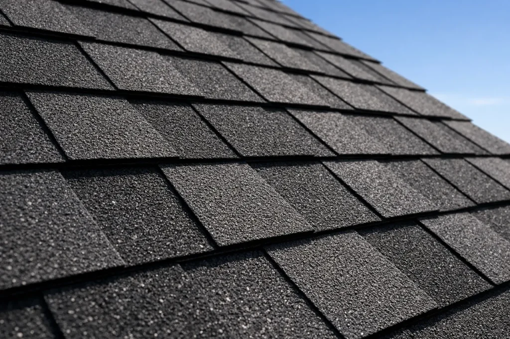 Side-by-side comparison of two GAF Timberline shingle samples on display board