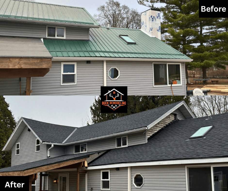 Close view of freshly installed shingles on Sullivan home roof